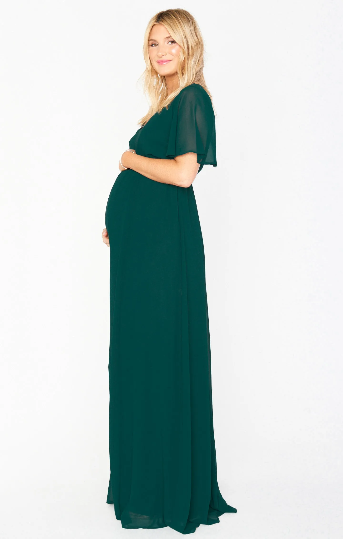 Emily Empire Maxi Dress ~ Emerald Chiffon