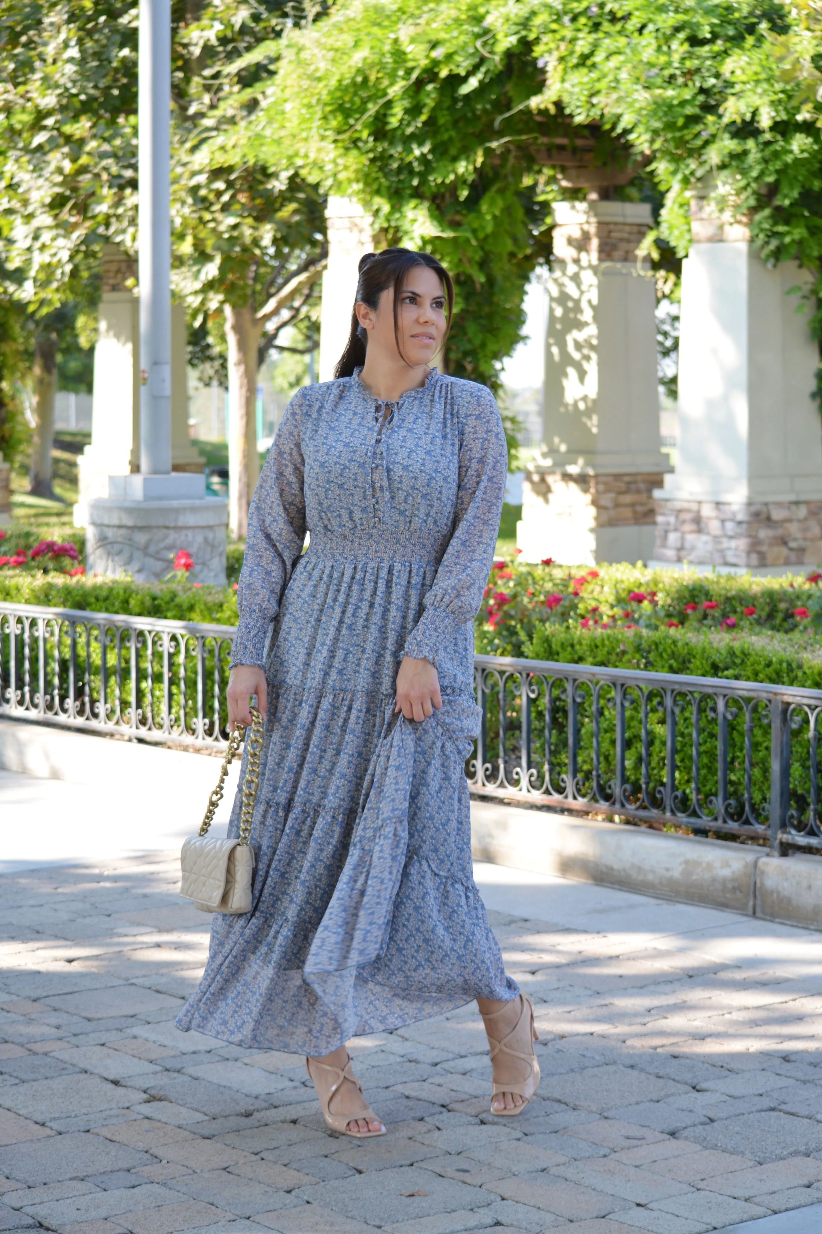 Etta Light Blue Small Floral Maxi Dress