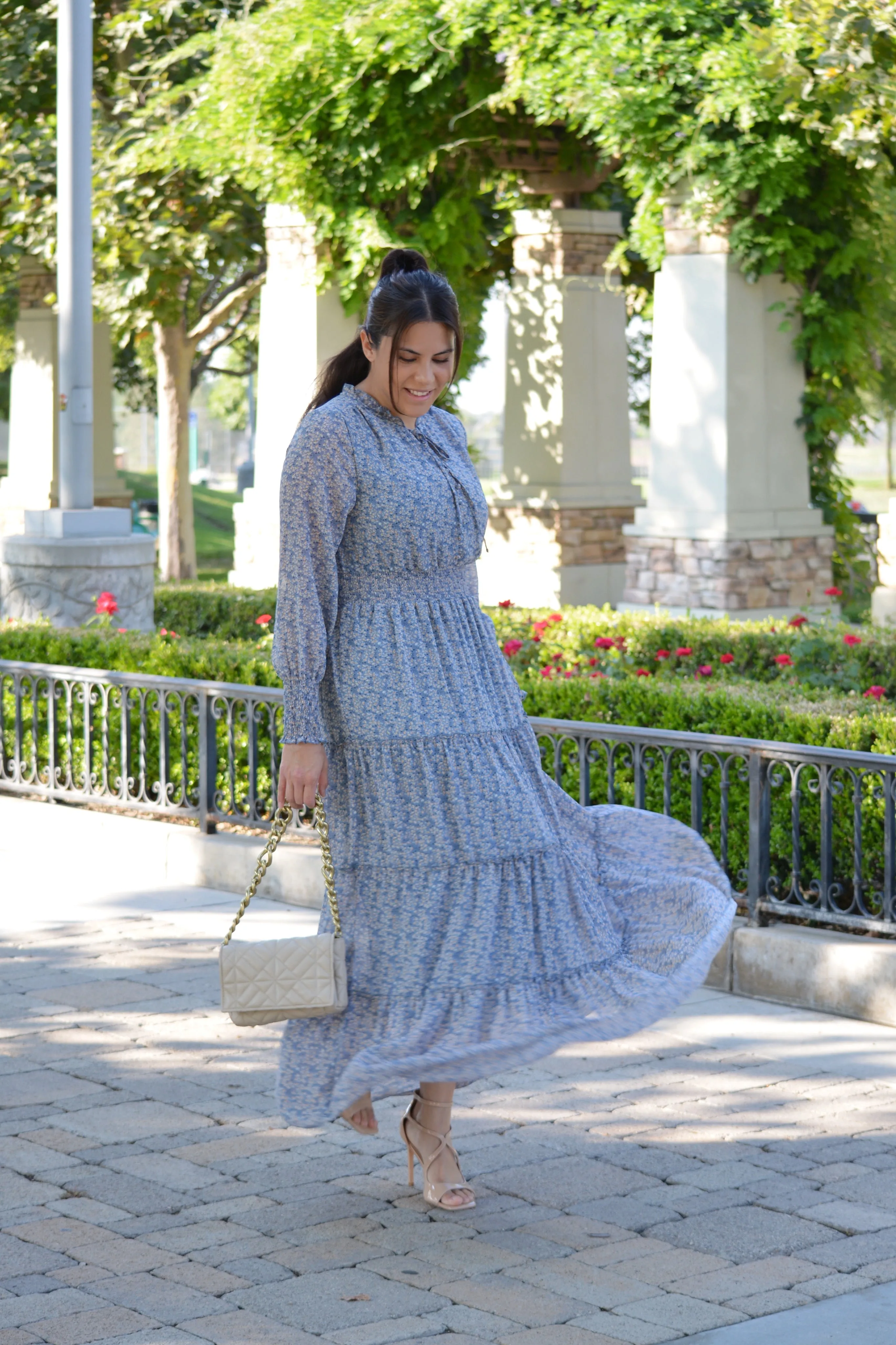 Etta Light Blue Small Floral Maxi Dress