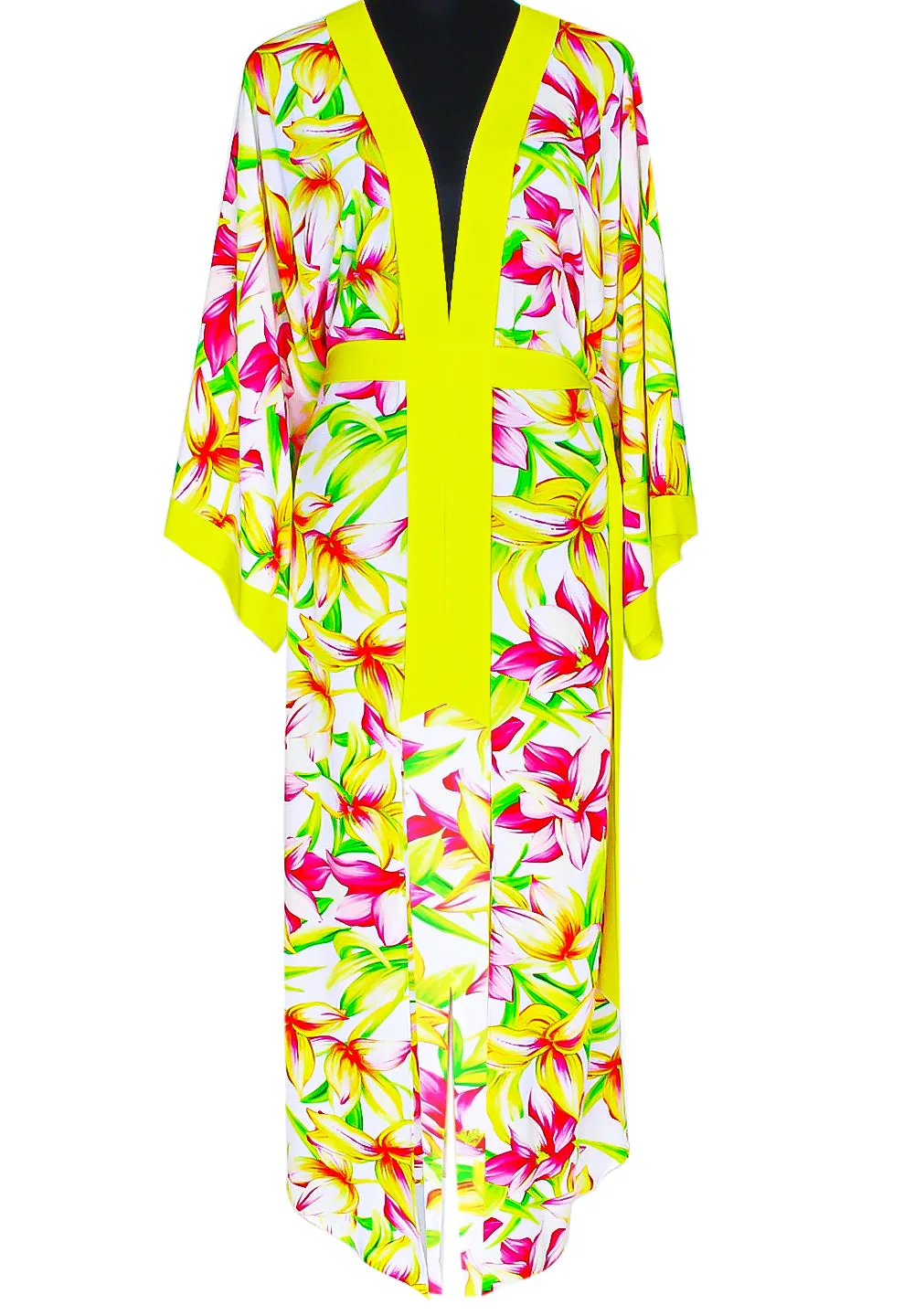 Euphoria – Floral Love Maxi Split Kaftan (Neon Yellow)