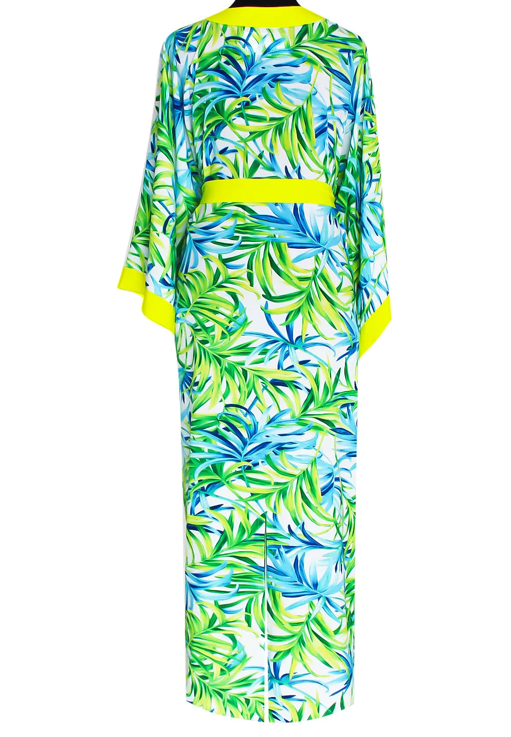 Euphoria – Paradise Palm Maxi Split Kaftan (Neon Yellow)