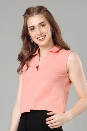 Exclusive Rose Pink Polo Sleeveless T-Shirt For Women