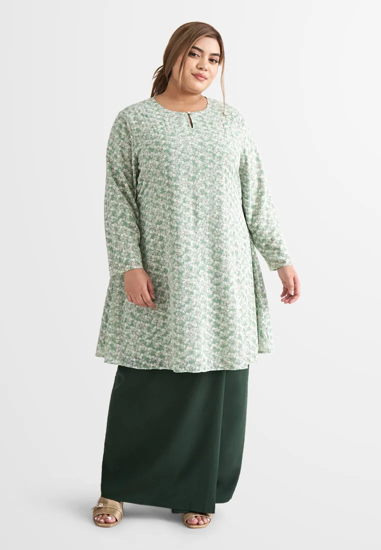 Faerie Floral Embroidery Chiffon Kurung Pahang Set - Green