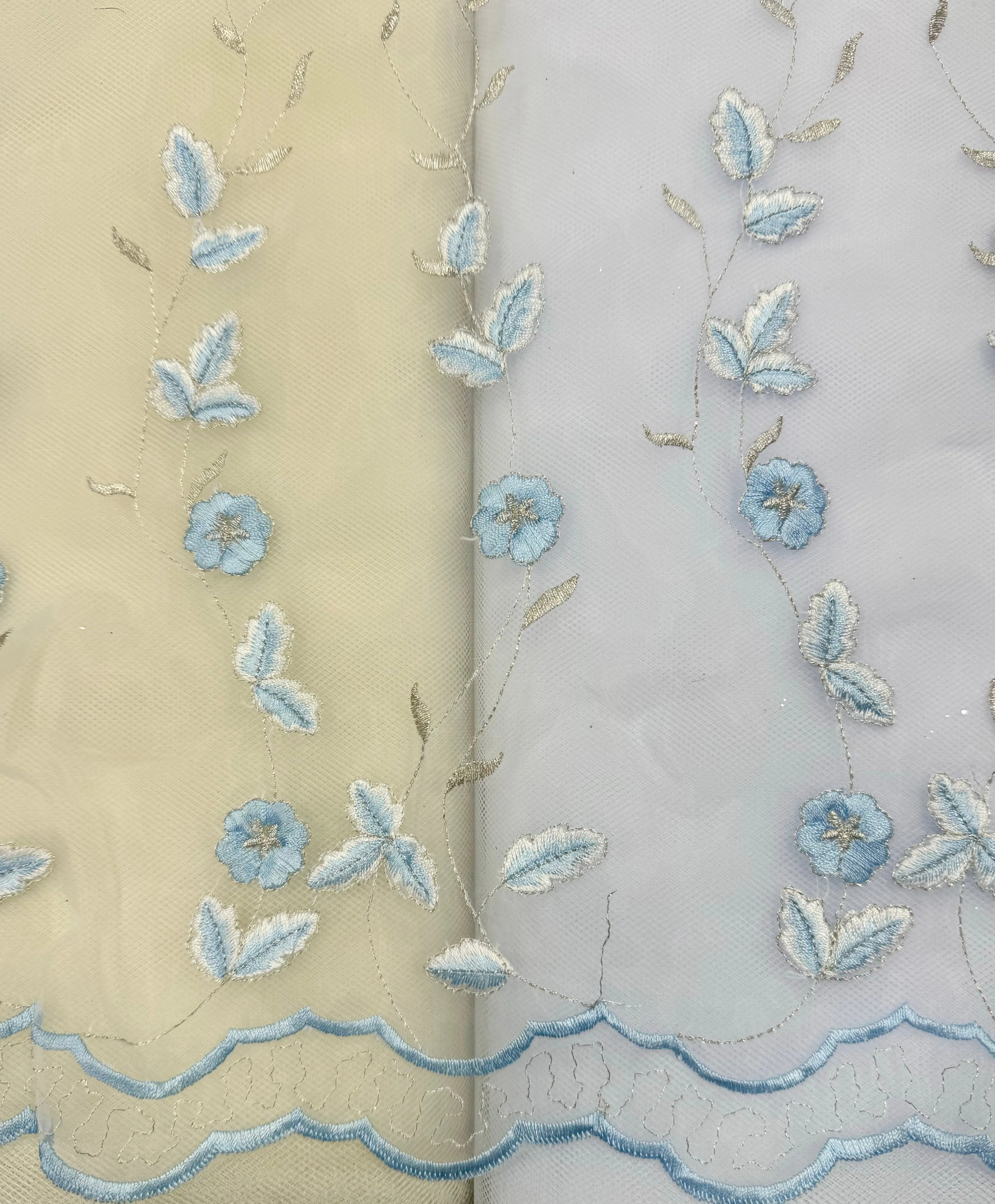 Fancy Organza - 50-inches Wide Light Blue and Silver Embroidered