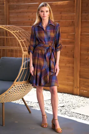 Farrah Tie Front Shirt Dress Brushed Plaid