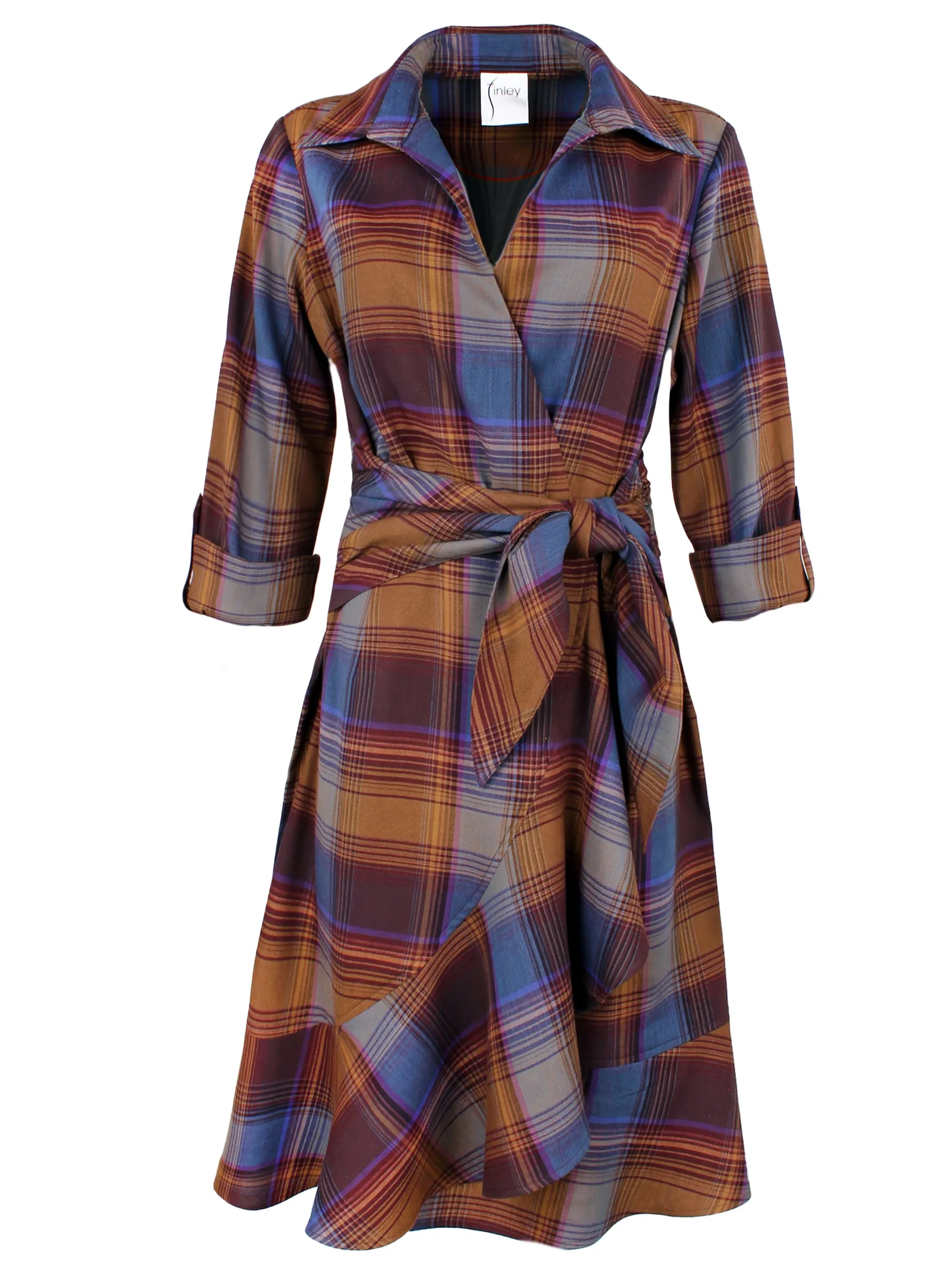 Farrah Tie Front Shirt Dress Brushed Plaid