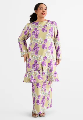 Fazura PETRA Ruffle Hem Sweetheart Long Kurung Set - Green Purple