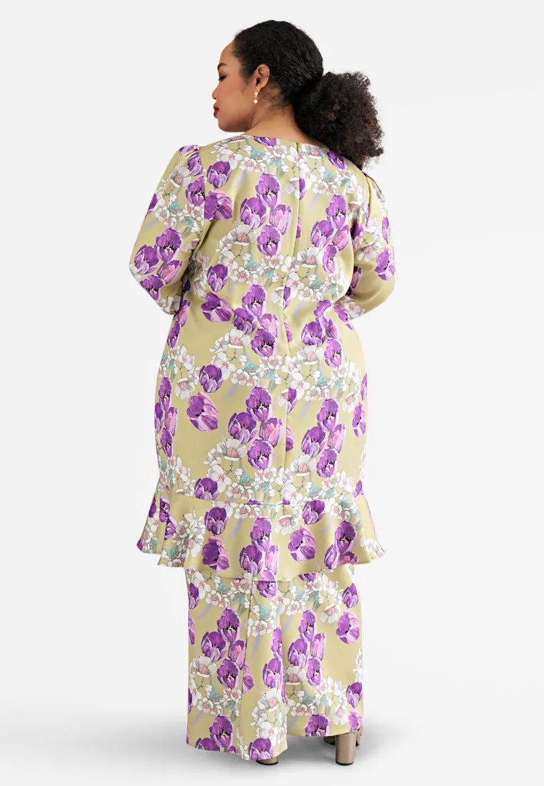 Fazura PETRA Ruffle Hem Sweetheart Long Kurung Set - Green Purple