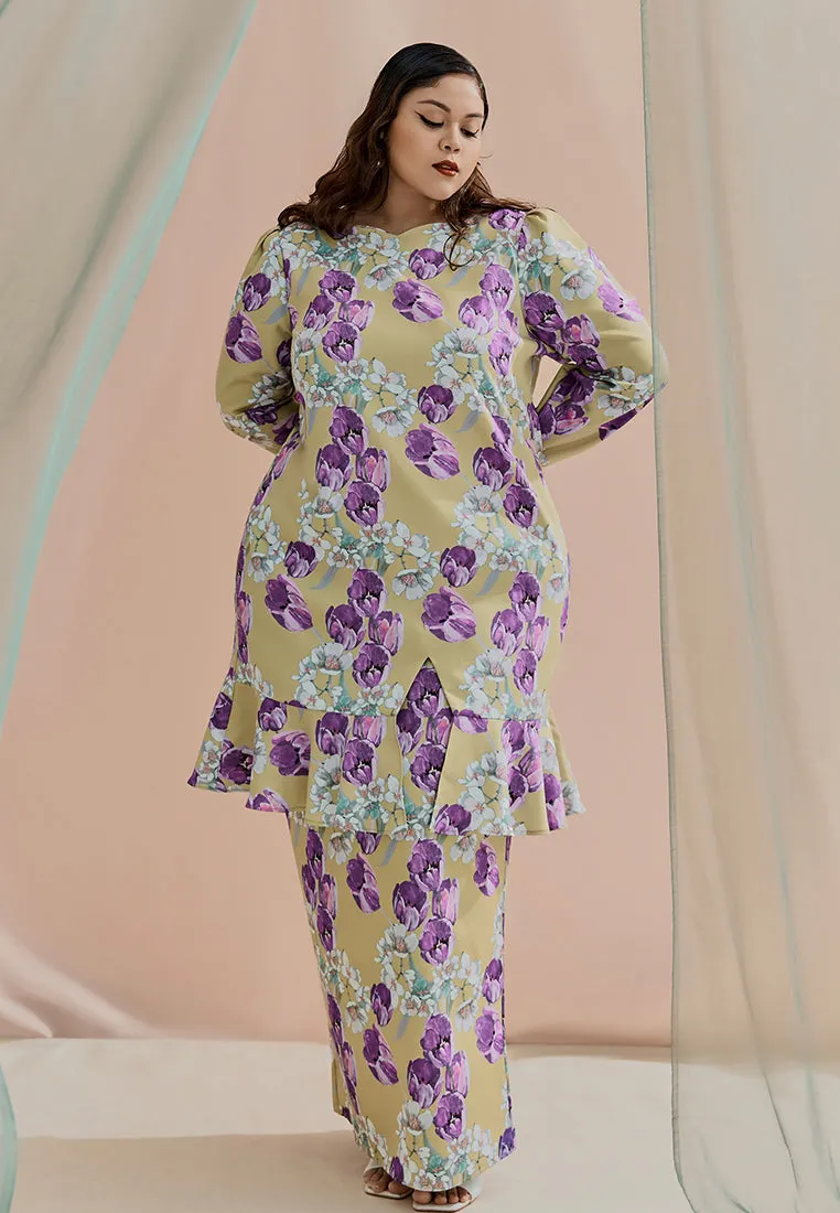 Fazura PETRA Ruffle Hem Sweetheart Long Kurung Set - Green Purple