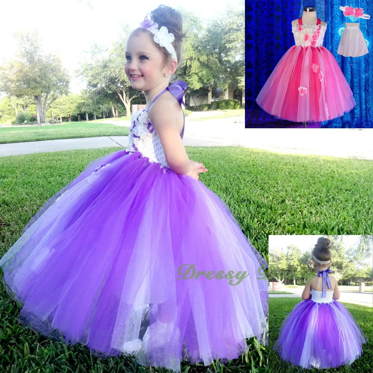 FG256 Girls Tulle Halter Wedding Flower Girl Dresses Pageant Holiday Dress Size 12 Months - 5