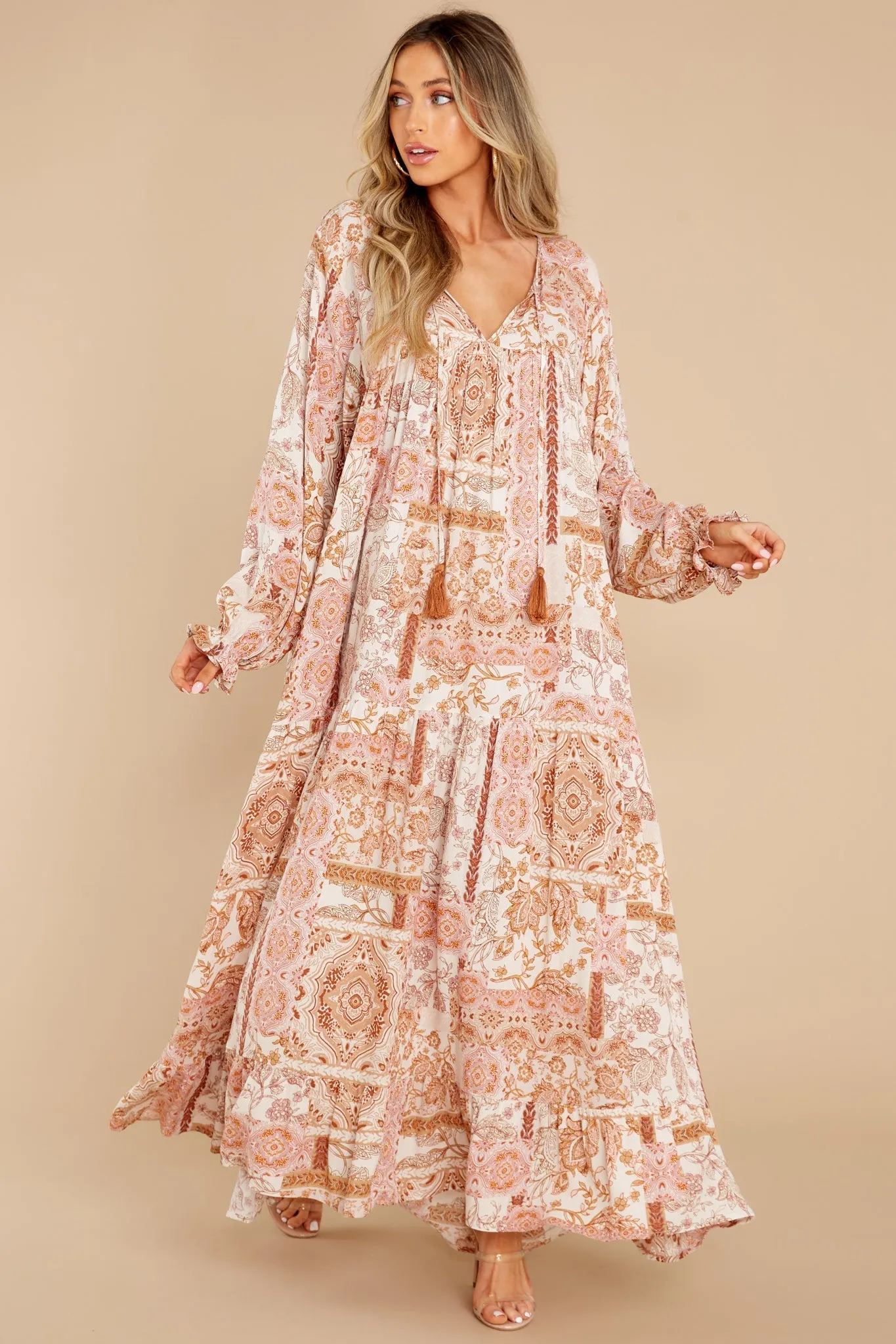 Fields Of Blooms Ivory Multi Print Maxi Dress