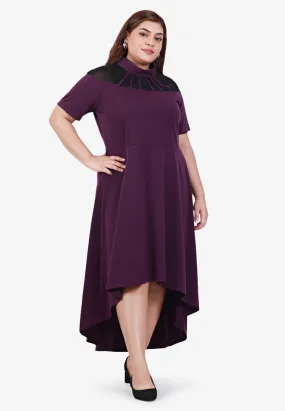 Fiona Asymmetrical Mesh Short Sleeve Dress - Purple