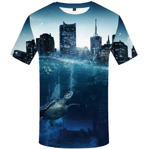 Fish T-shirt Men Turtle Tshirts Novelty Animal Tshirts Casual Ocean T shirts Funny City Tshirt Printed Short Sleeve Full Print