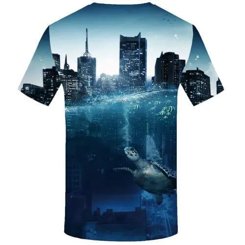 Fish T-shirt Men Turtle Tshirts Novelty Animal Tshirts Casual Ocean T shirts Funny City Tshirt Printed Short Sleeve Full Print