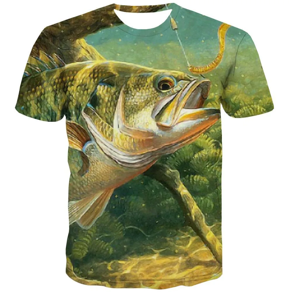 fishing T-shirt Men fish T shirts Funny Bait Shirt Print Short Sleeve Hip hop