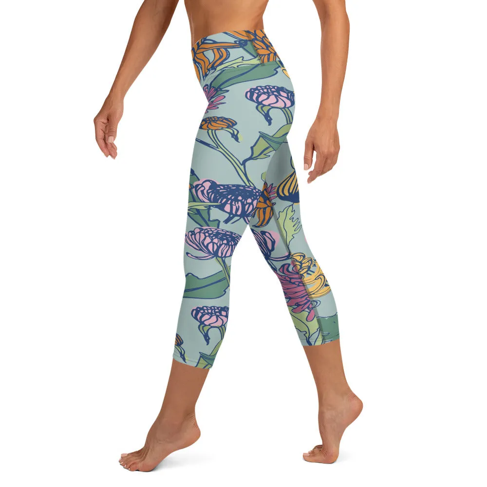 Floral Bloom Yoga Capri Leggings | Exercise Capri Leggings, lioness-love