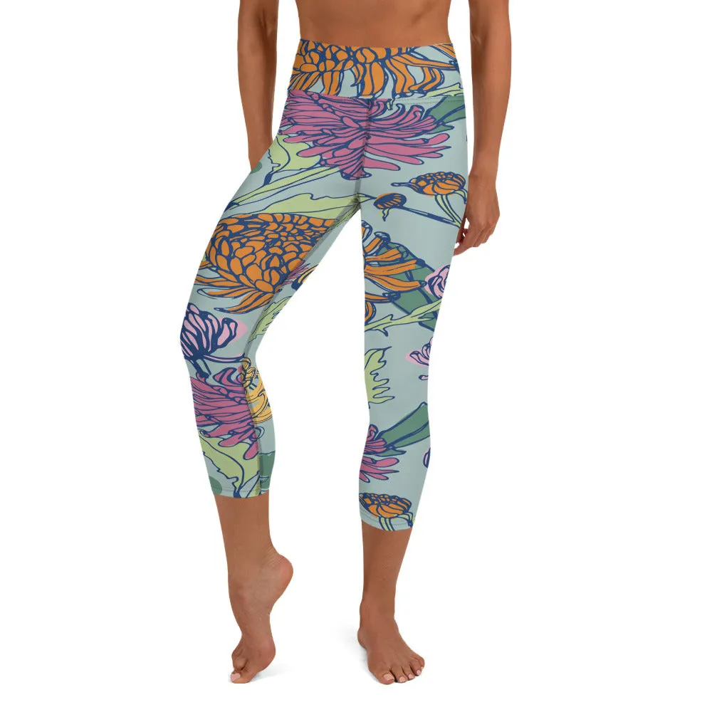 Floral Bloom Yoga Capri Leggings | Exercise Capri Leggings, lioness-love