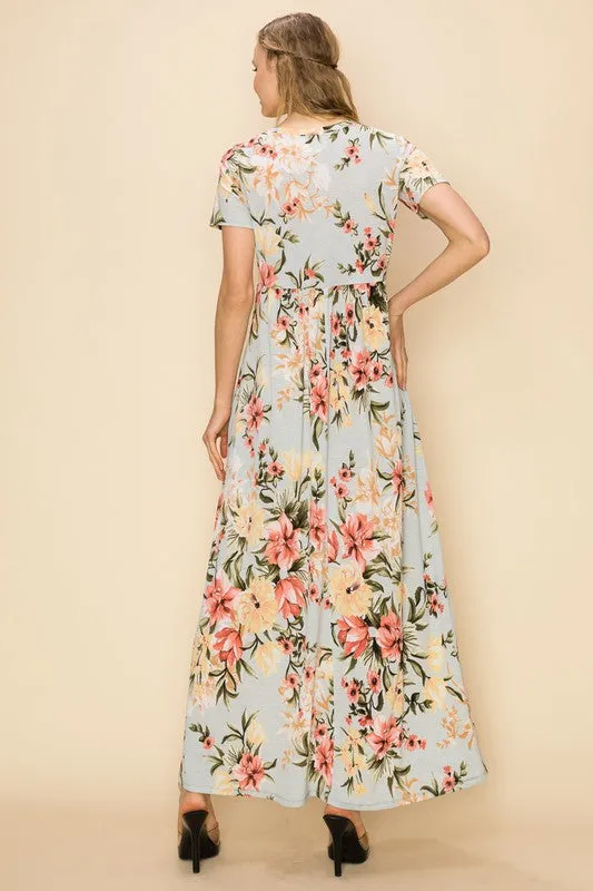 Floral Maxi Dress in Navy and Mint 4229