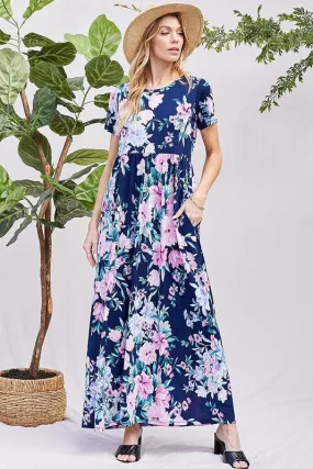 Floral Maxi Dress in Navy and Mint 4229