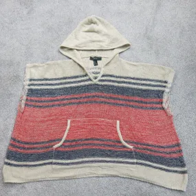 Forever 21 Womens Hooded Vest Sweater Knitted Kangaroo Pockets Beige Red SZ S