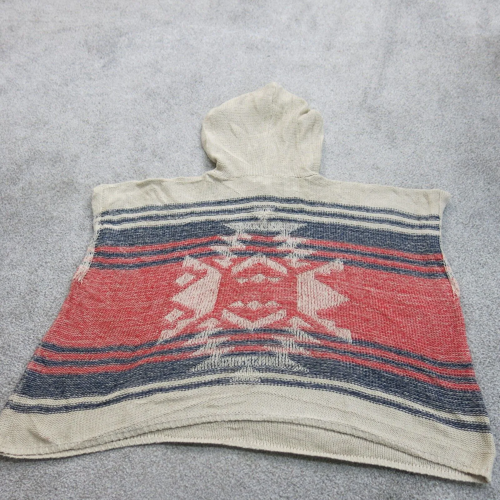 Forever 21 Womens Hooded Vest Sweater Knitted Kangaroo Pockets Beige Red SZ S