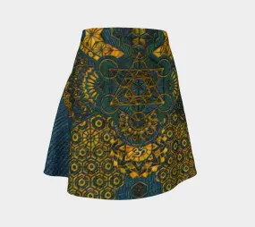 Geometric Gold Green | Flare Skirt | Mil Et Une