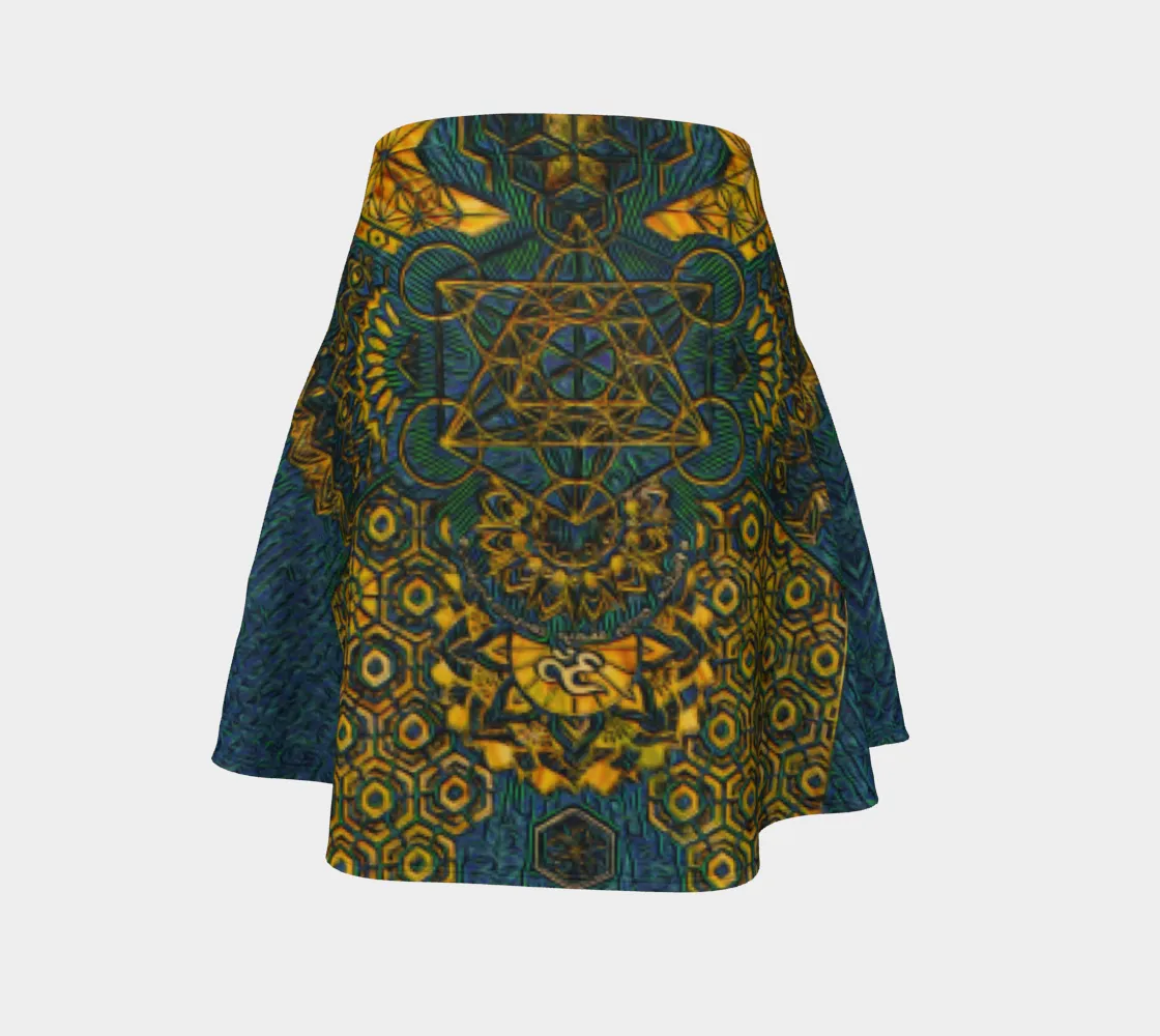 Geometric Gold Green | Flare Skirt | Mil Et Une