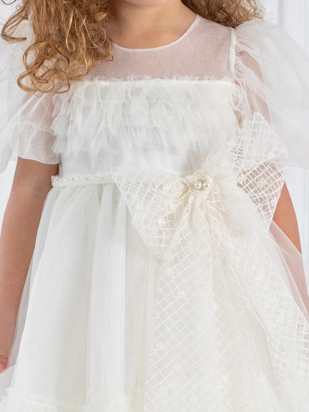 Girl's tulle dress with maxi bow - RICH