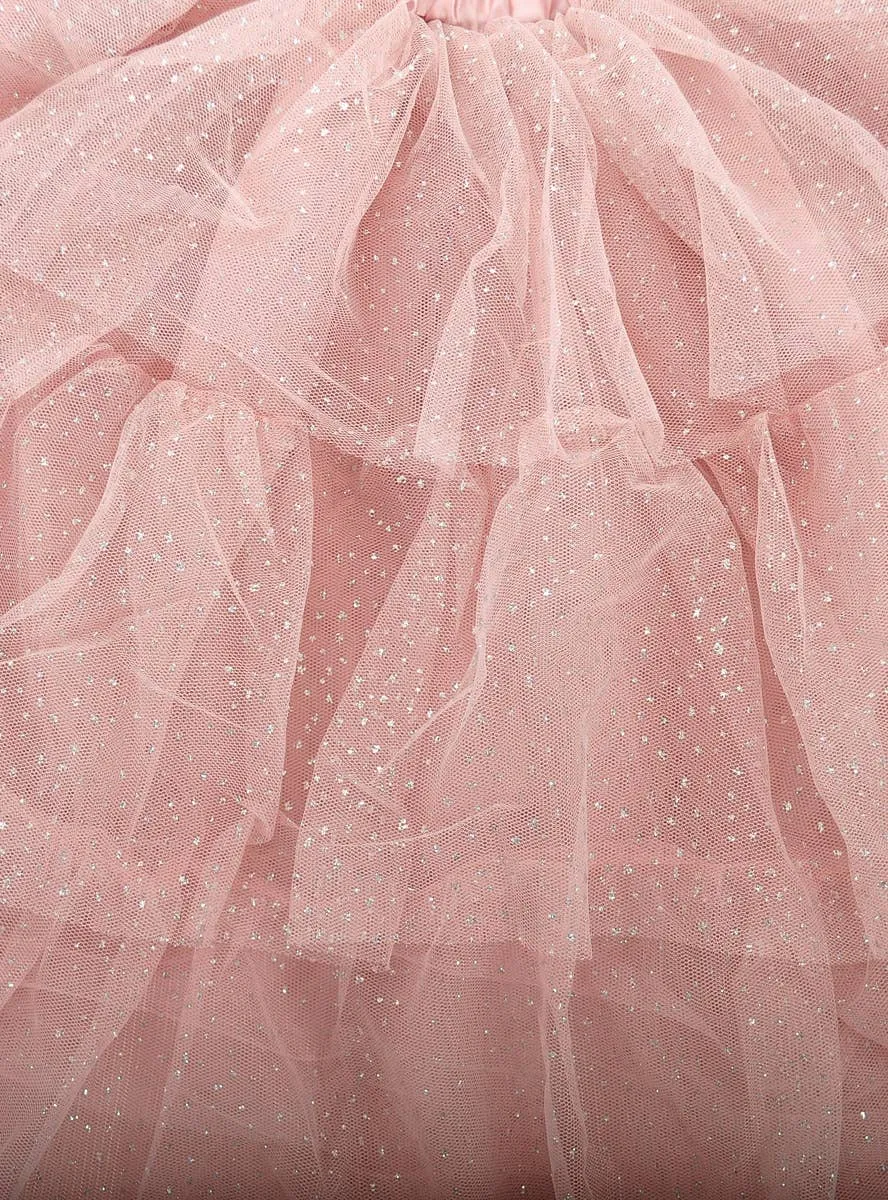 Glittery Blush Pink and Silver Girls Deluxe Tutu