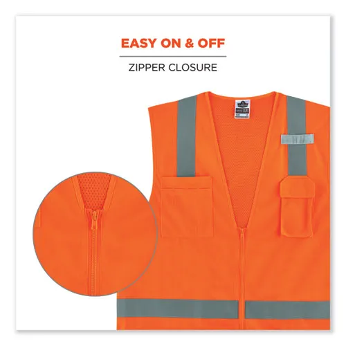 Glowear 8249z-s Single Size Class 2 Economy Surveyors Zipper Vest, Polyester, X-large, Orange, Ships In 1-3 Business Days