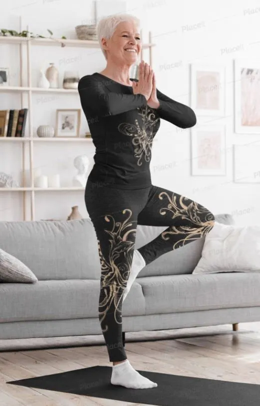 Gold Motif Design Stylish Trendy Motif Design Modern Printed Women&#39;s Cut & Sew Leggings in various sizes and  colors