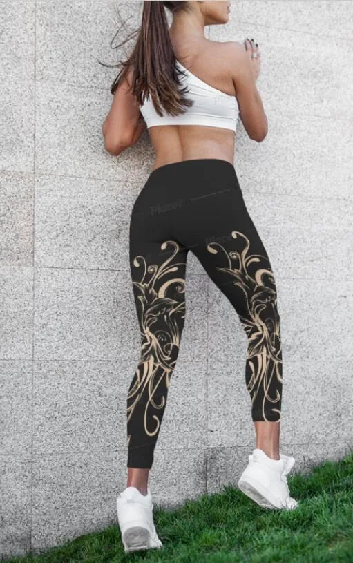 Gold Motif Design Stylish Trendy Motif Design Modern Printed Women&#39;s Cut & Sew Leggings in various sizes and  colors