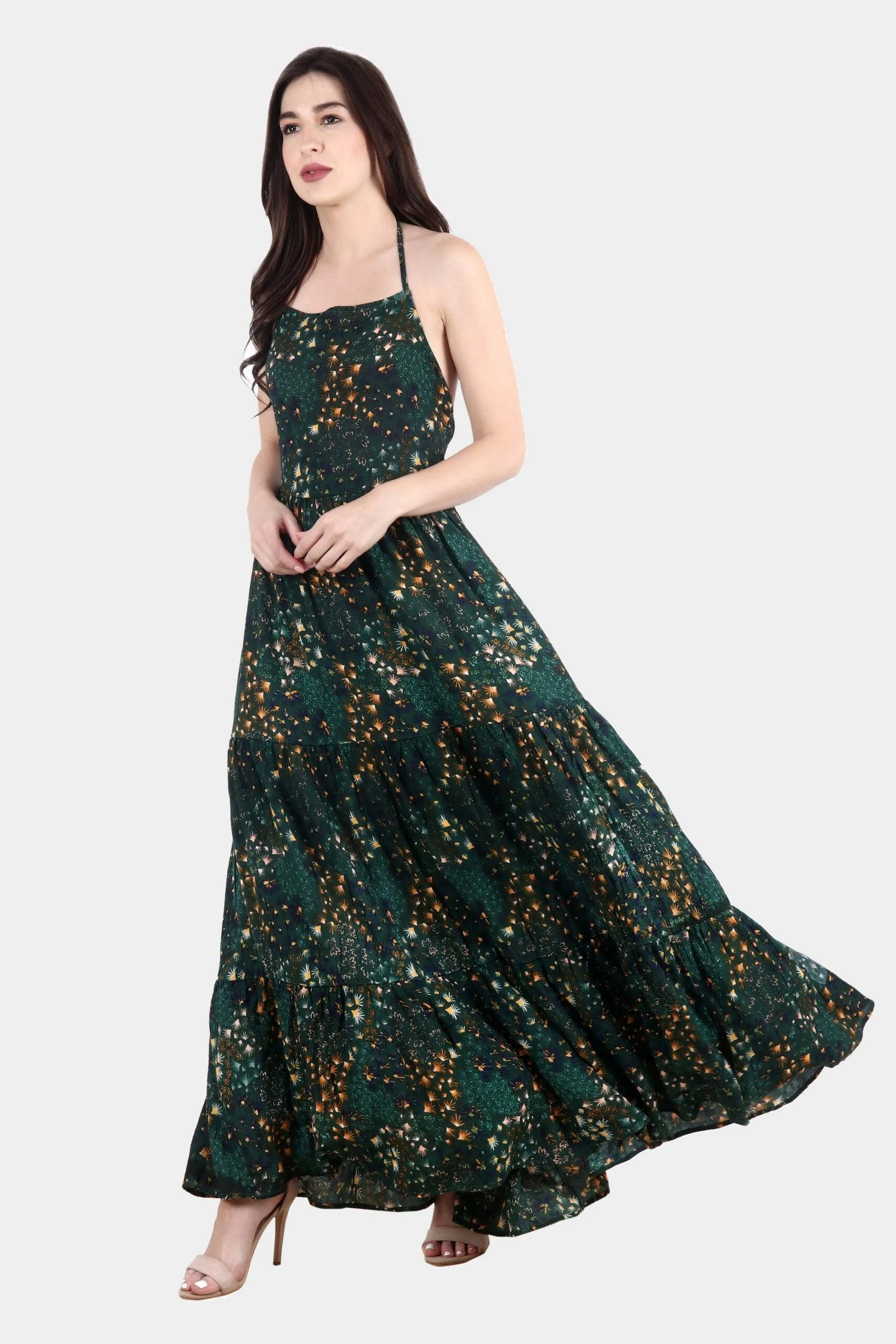 Green Fountain Printed Maxi Dress