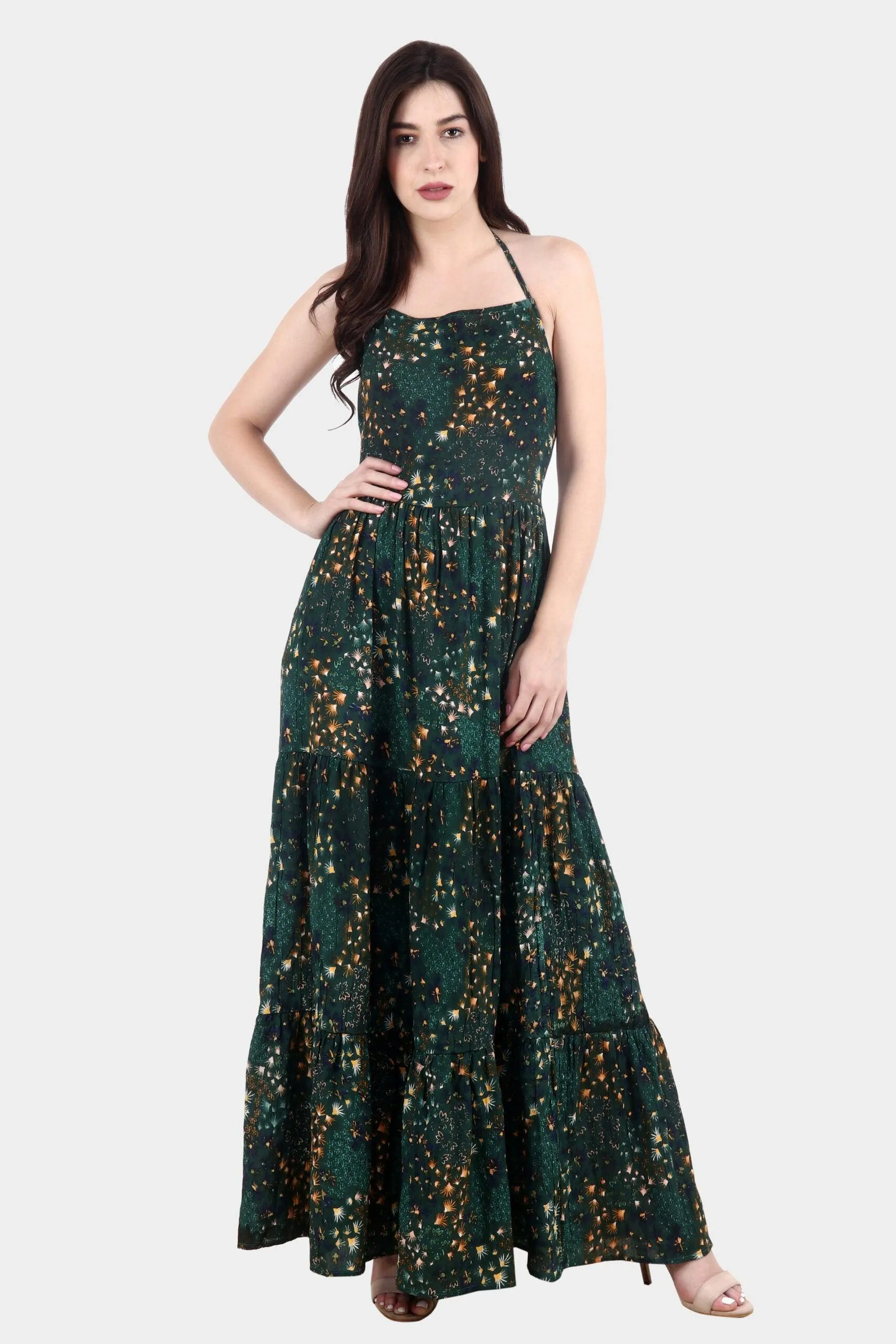 Green Fountain Printed Maxi Dress