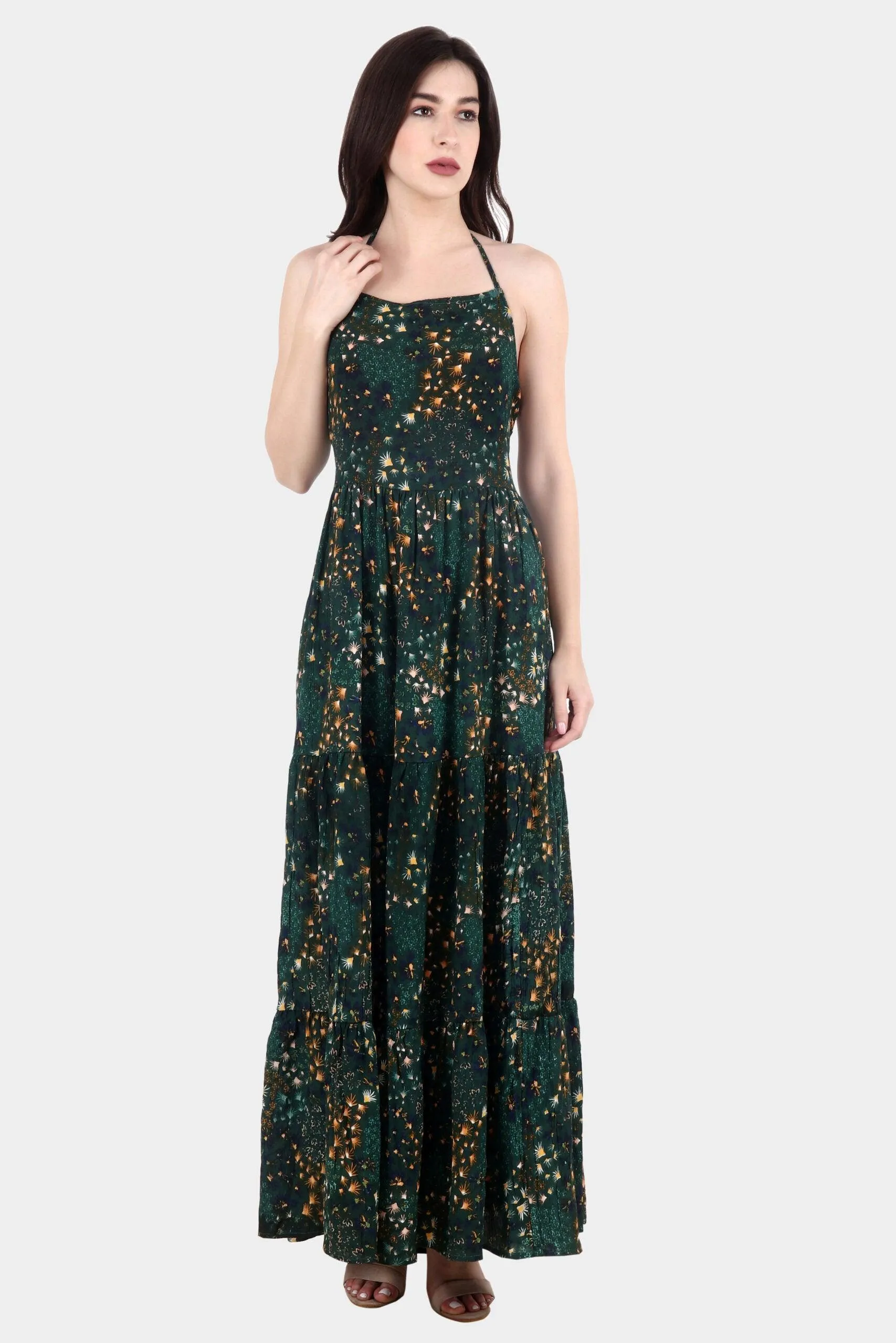 Green Fountain Printed Maxi Dress