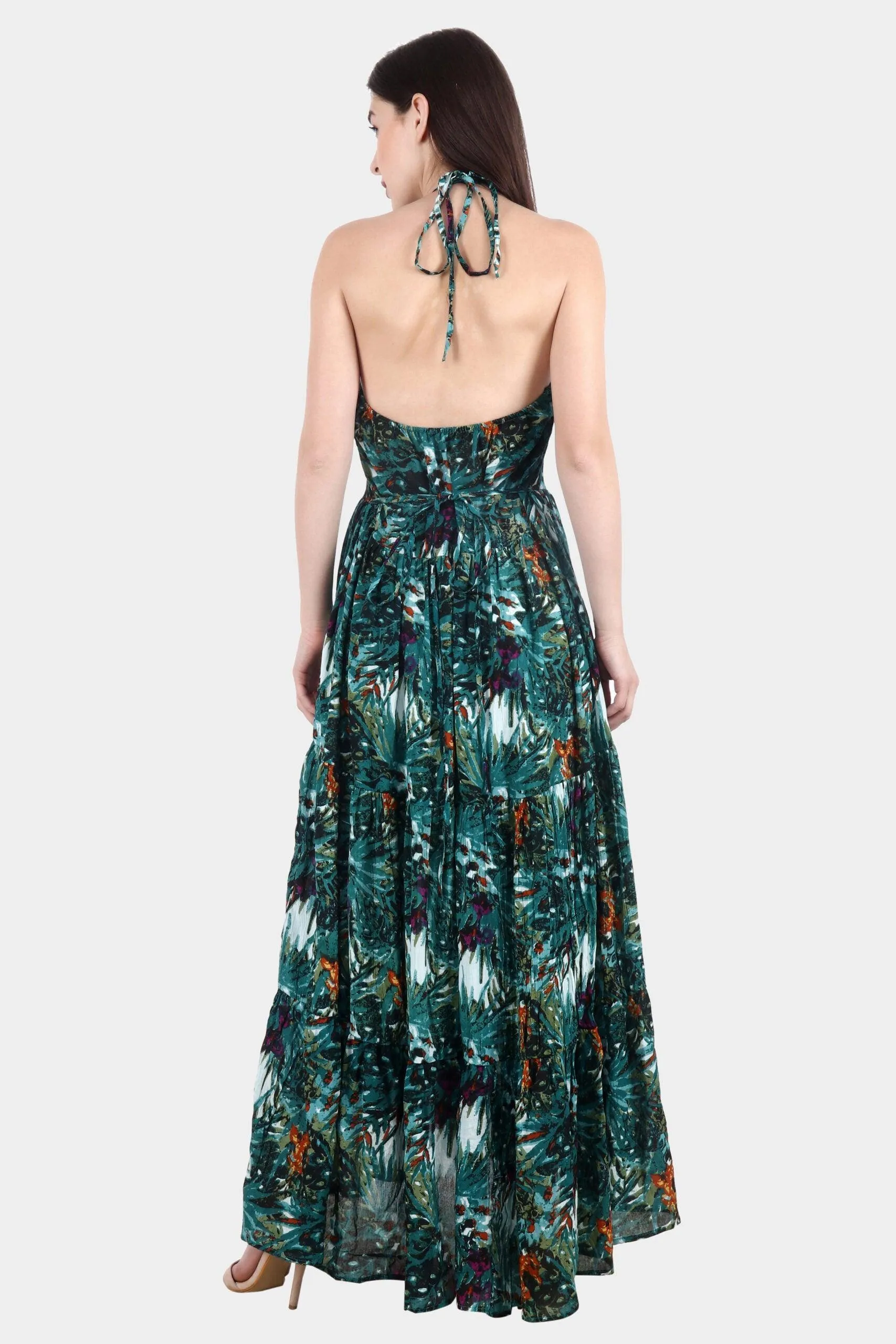 Green Leaf Printed Maxi Dress