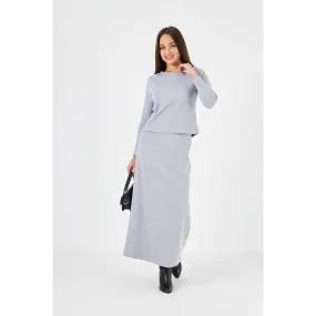 Grey Ribbed Top & Skirt Matching Set