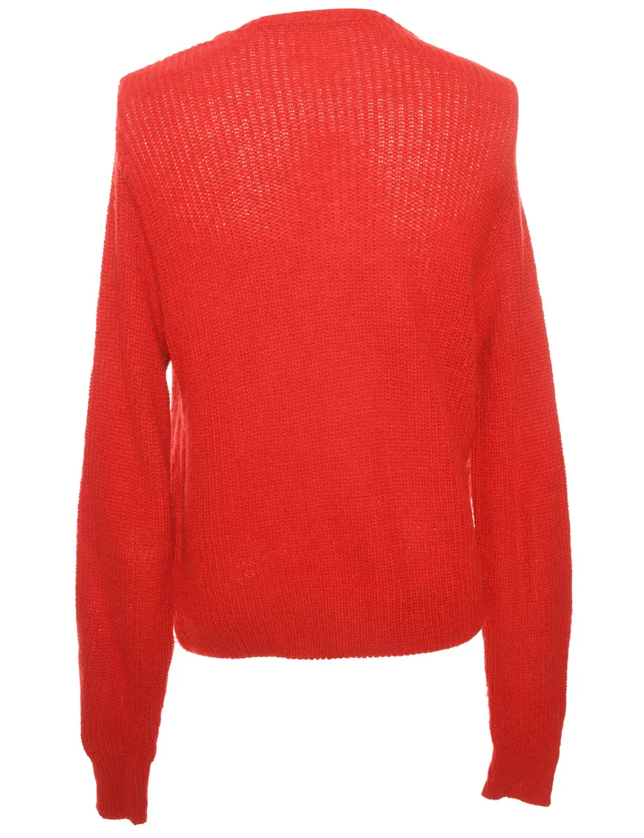 Hand Knitted Red Jumper - M