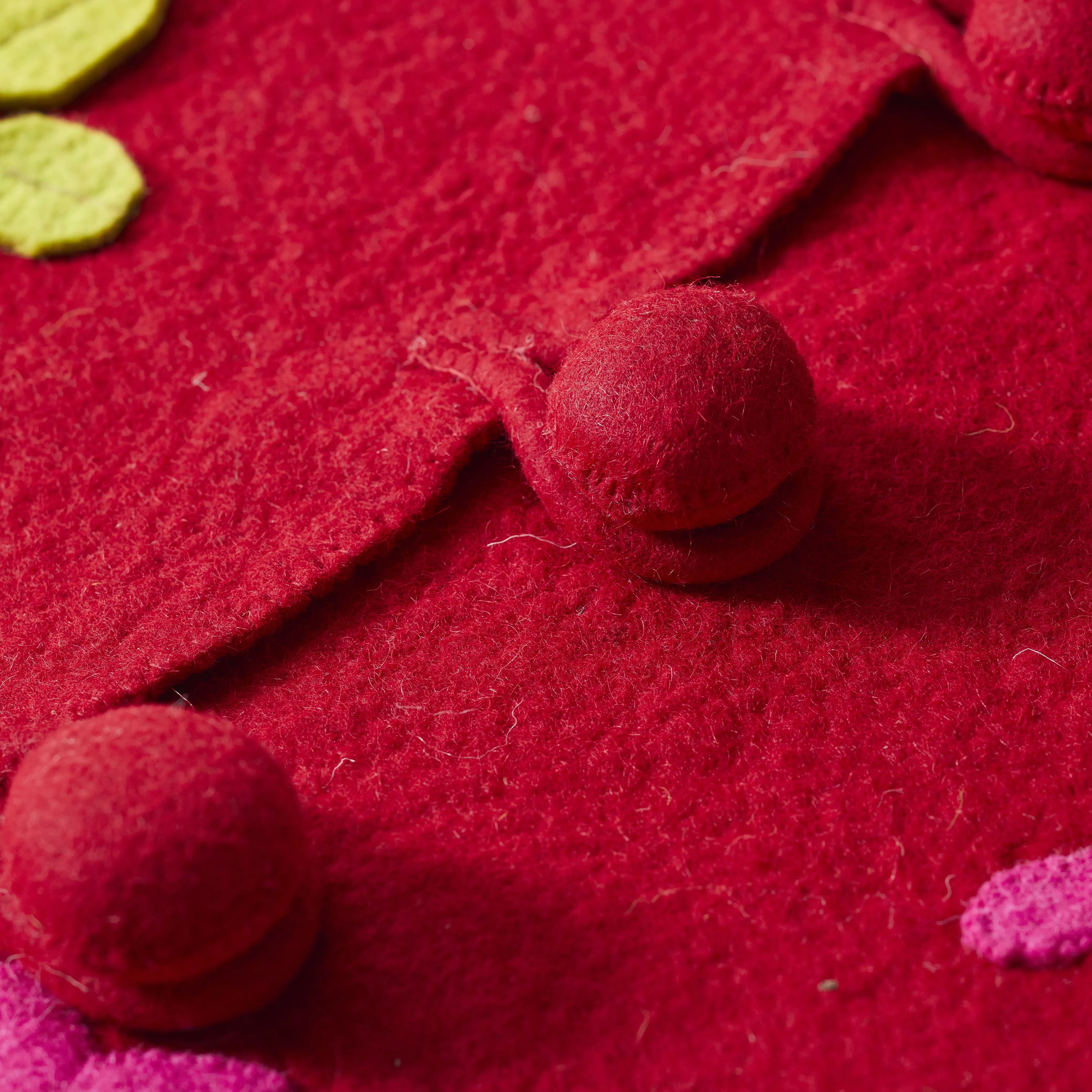 Handmade Christmas Tree Skirt In Felt - Berries On Red - 60"