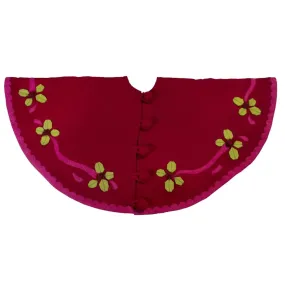 Handmade Christmas Tree Skirt In Felt - Berries On Red - 60"