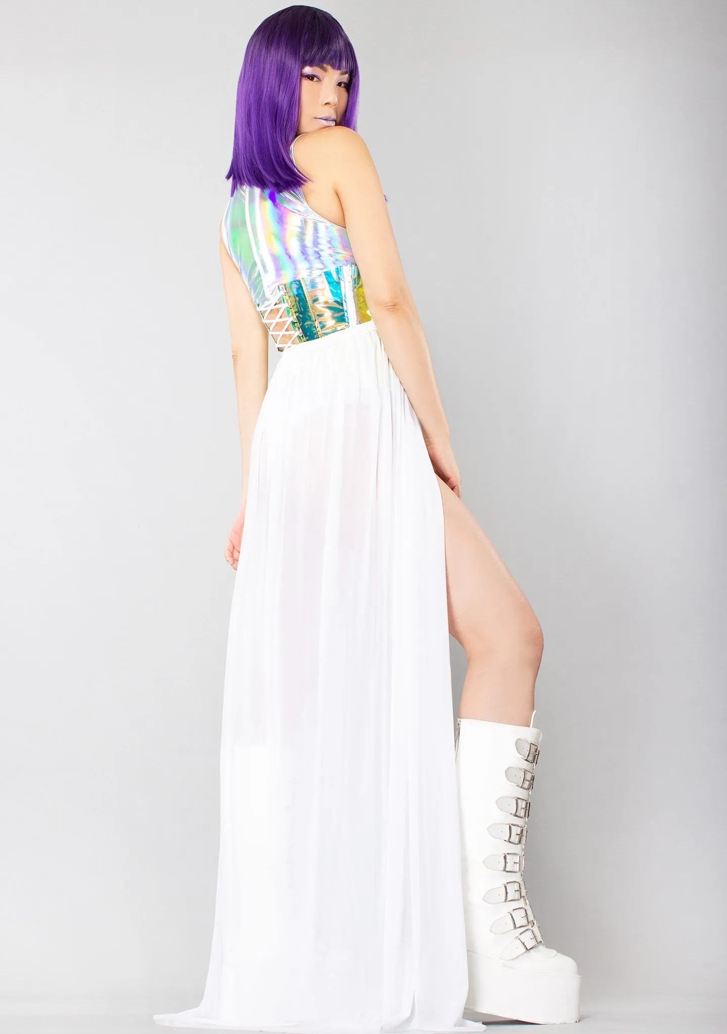 Heavenly Shimmer Harness Skirt in White Iridescent