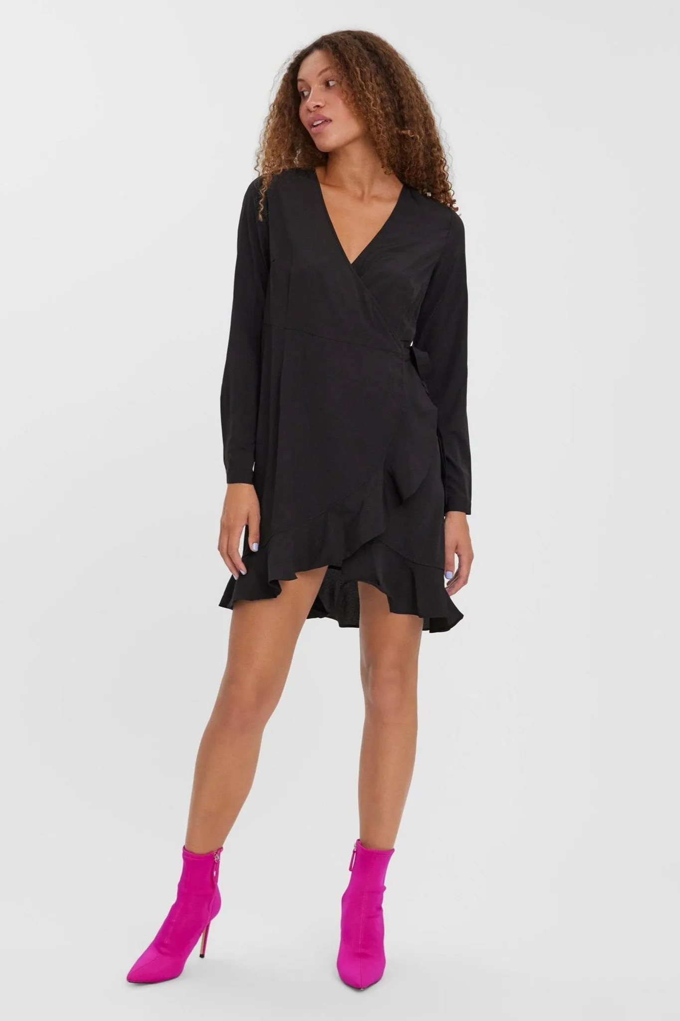 Henna Wrap Frill Dress - Black