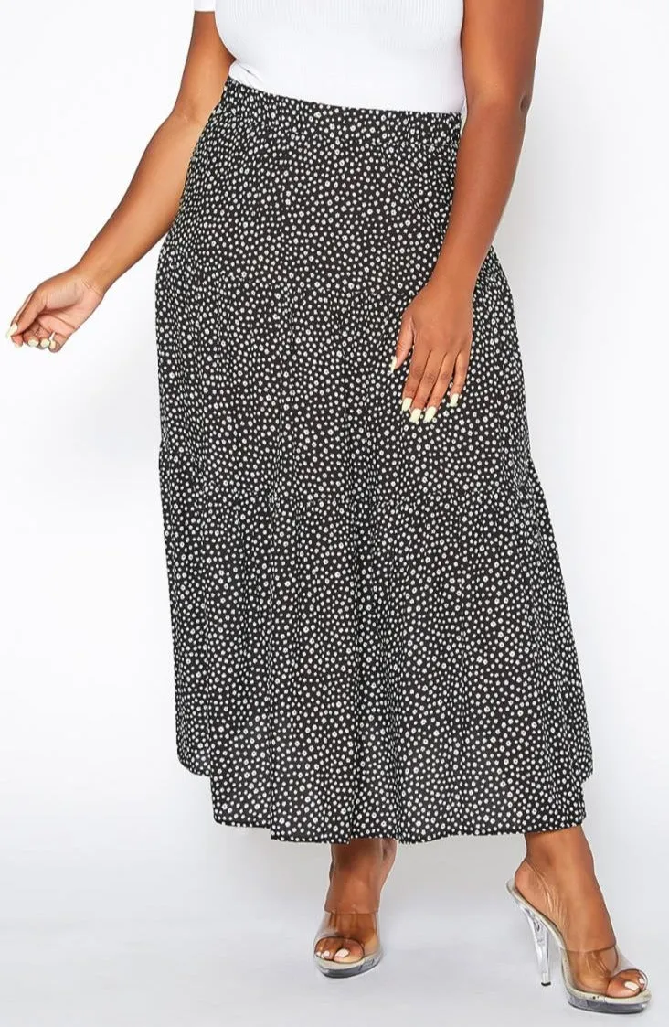 Hi Curvy Plus Size Women Dainty Floral Print Maxi Flare Skirt