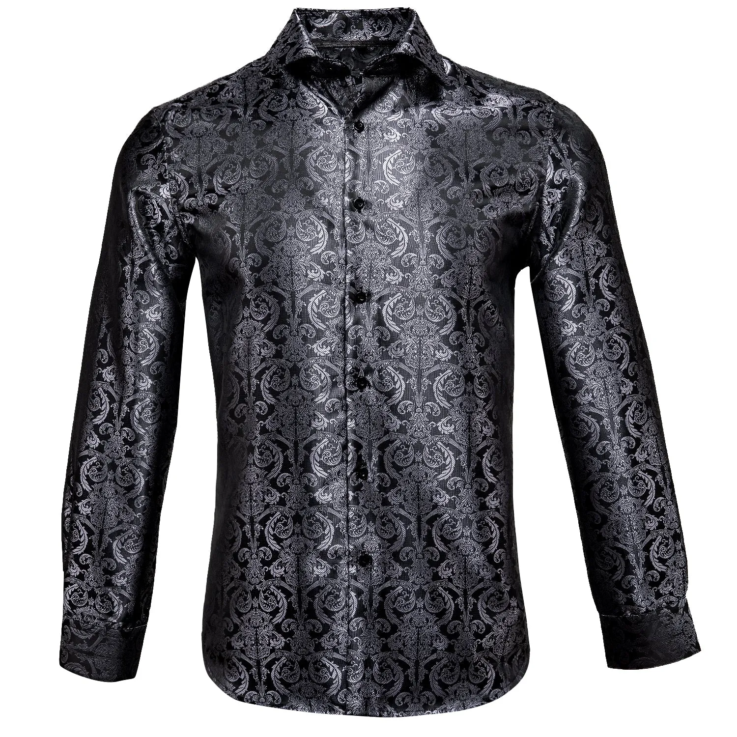 Hi-Tie Long Sleeve Shirt Dark Grey Black Jacquard Grey Floral Shirt