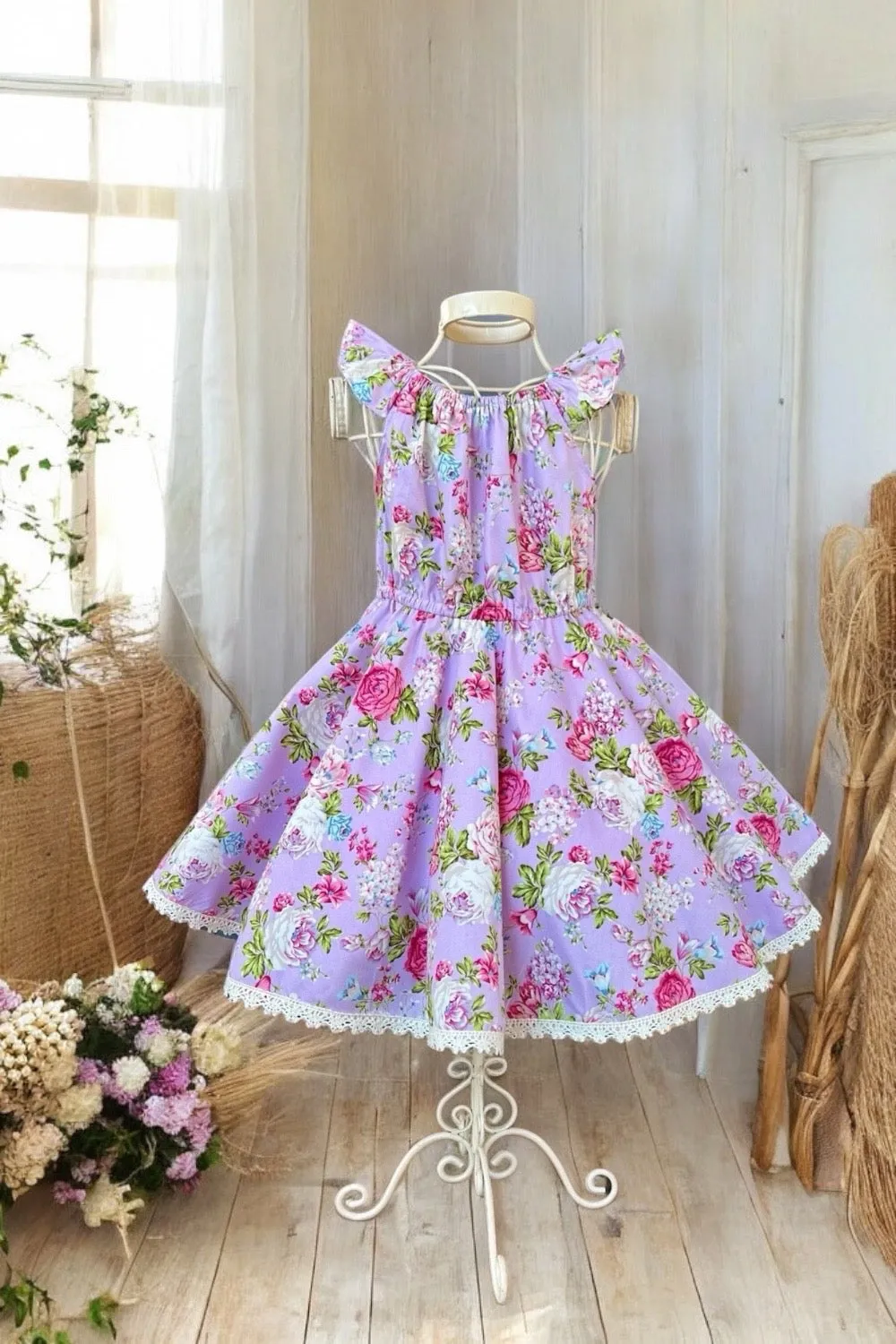 High Waisted Twirling Dress | Floral Dreams in Lavender