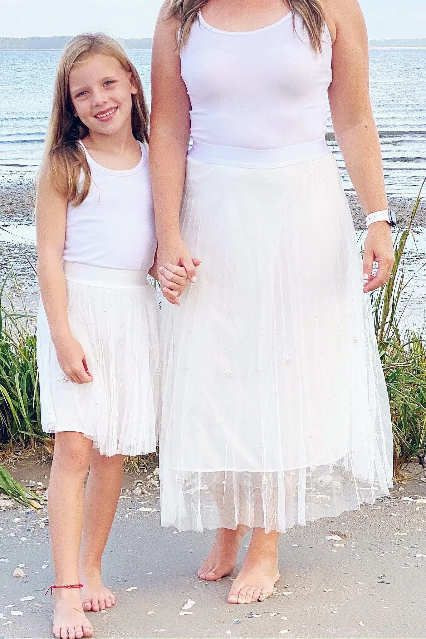 Isla White Pleated Pearl Skirt - Girls