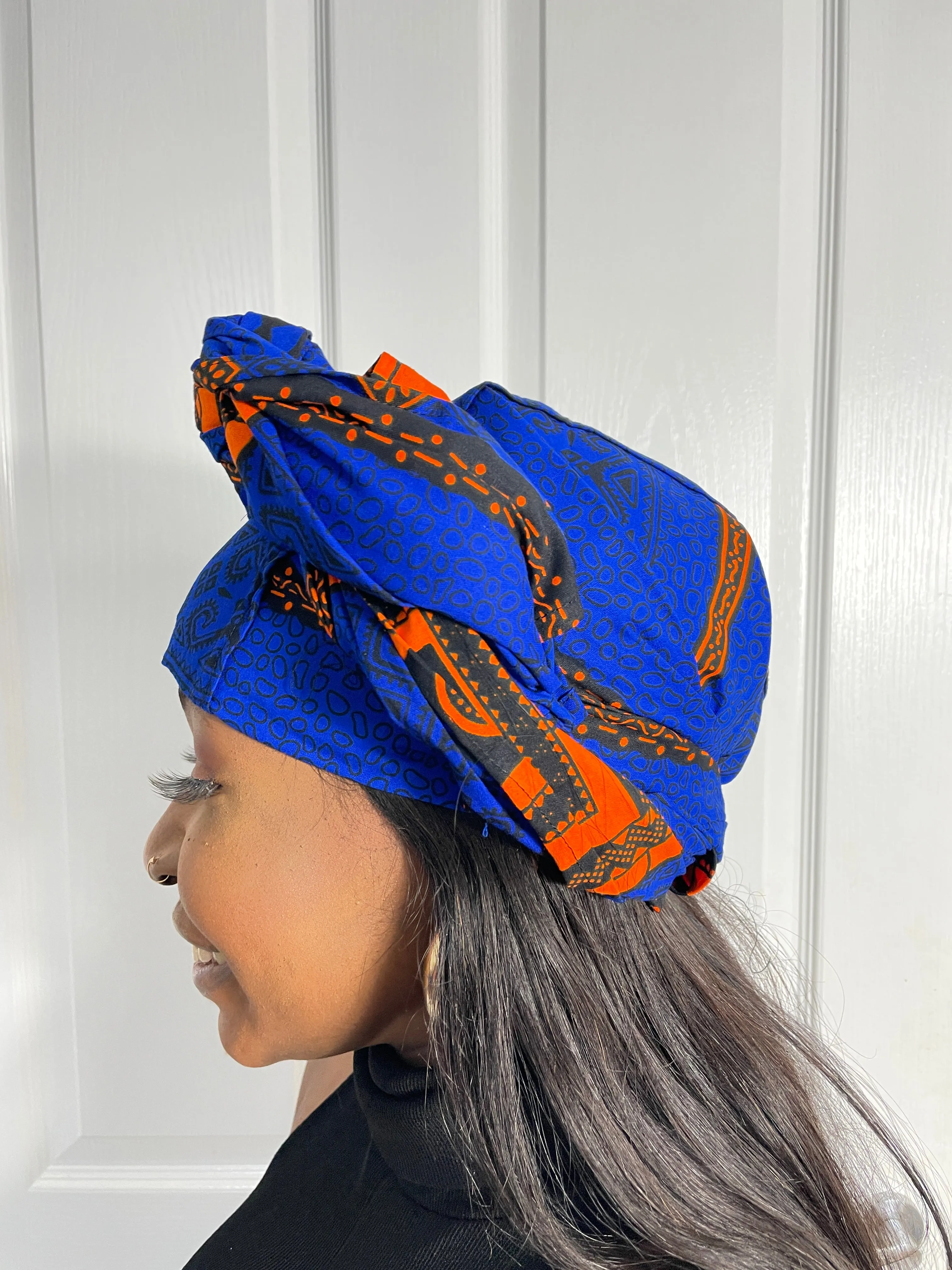 Jessi Blue and Orange Ankara Headwrap/Scarf