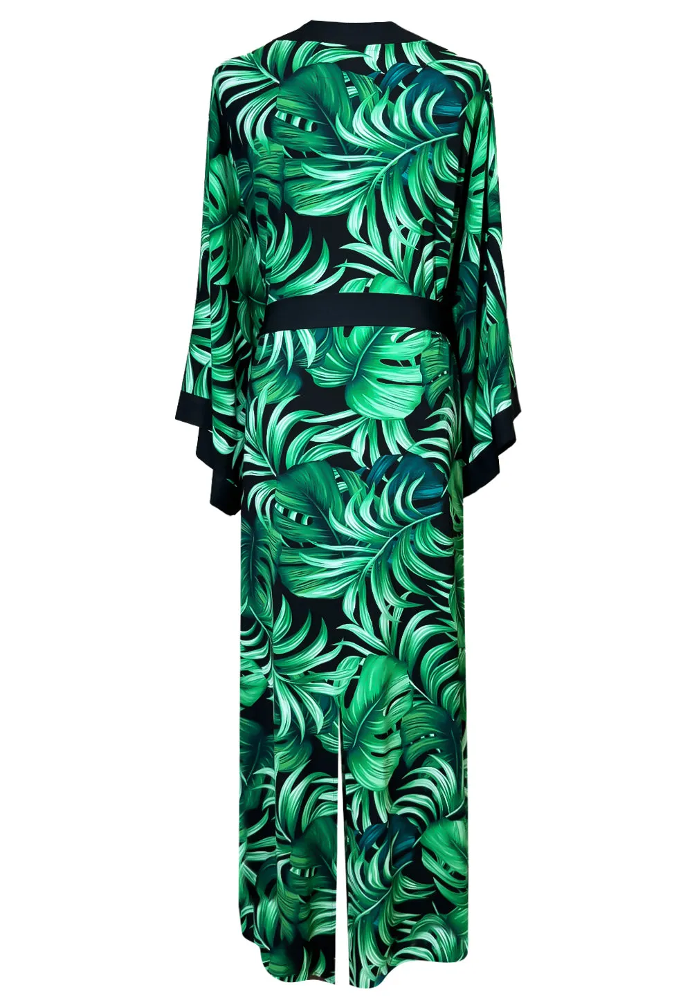 Jungle - Monstera Black / Green Maxi Split Kaftan (Black)