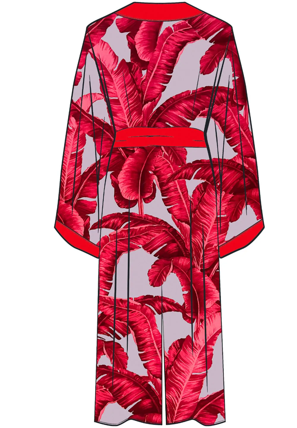 Jungle - Red / Grey Palm Maxi Split Kaftan (Red)