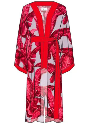 Jungle - Red / Grey Palm Maxi Split Kaftan (Red)